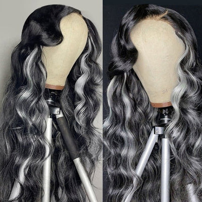 platinum blonde balayage on black hair 4x4/13x4 HD Lace Wig Highlight Body Wave Human Hair Wigs - GeetaHair