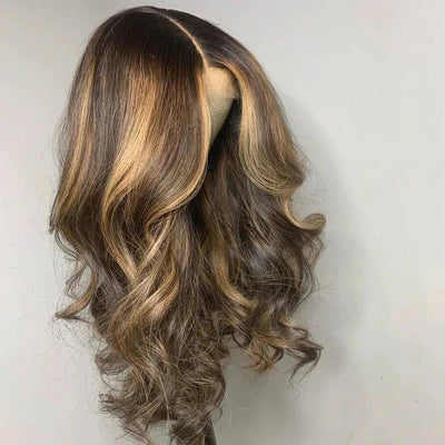 Blonde Balayage on Dark Brown Hair Body Wave Lace Front Wig Highlight HD Transparent Human Hair Wigs - GeetaHair