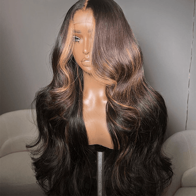 Geeta Money Piece Brown Body Wave HD Transparent Lace Front Wigs Glueless Skunk Stripe Color Human Hair Wigs - GeetaHair