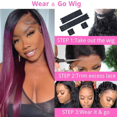 Funky Colored Wigs | Smokey Deep Purple 13x4 Lace Front Straight Wig With Black Roots Ombre Colored HD Lace Human Hair Wigs - Geeta Hair - GeetaHair