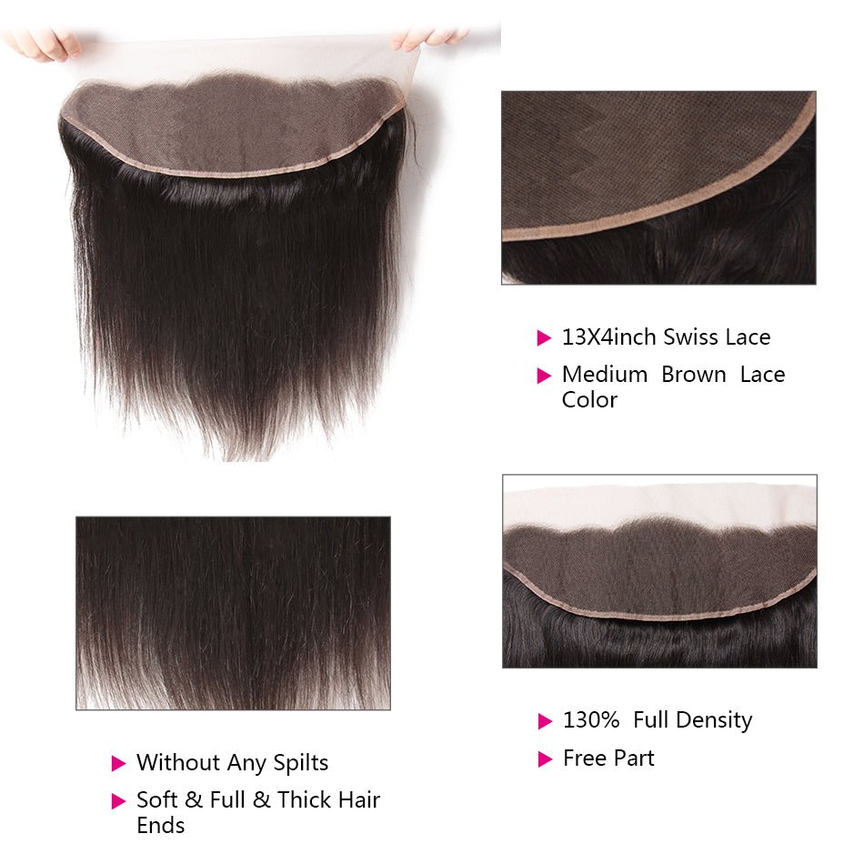 Geetahair Long Straight Hair 4 Bundles With 13x4 Lace Frontal 100% Unprocessed Human Hair No Tangles - GeetaHair
