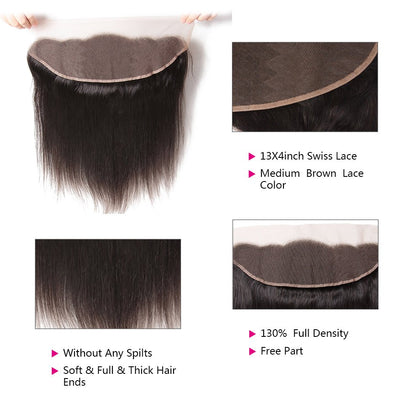 Geetahair Long Straight Hair 4 Bundles With 13x4 Lace Frontal 100% Unprocessed Human Hair No Tangles - GeetaHair