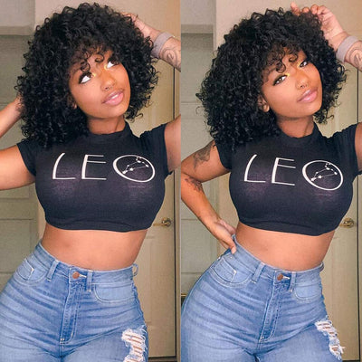 Black Curly Hair Wig With Bangs 100% Unprocessed Brazilian Human Hair Wig - Geeta Hair - GeetaHair