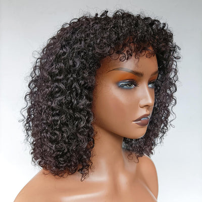 Black Curly Hair Wig With Bangs 100% Unprocessed Brazilian Human Hair Wig - Geeta Hair - GeetaHair