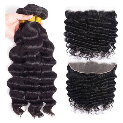 Geetahair Loose Deep Wave 13x4 Lace Frontal With 3 Bundles 100% Human Hair - GeetaHair