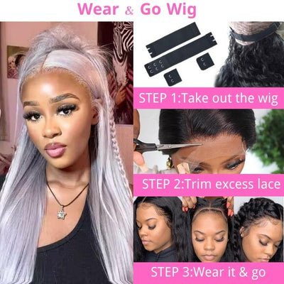 Silver Straight HD Transparent Lace Front Wig Gray Human Hair Wigs Pre Plucked With Baby Hair - GeetaHair