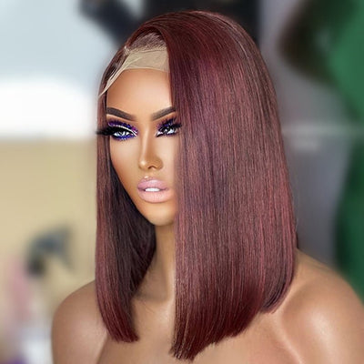 Straight Reddish Brown Bob Wig Colored HD Transparent Short Human Hair Wigs - GeetaHair