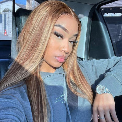 Funky Colored Wigs | Glueless 13x4/6x4.5 Highlight Brown/Blonde Pre Cut HD Transaparent Lace Human Hair Wigs With Breathable Cap Highlights Air Wig - Geeta Hair - GeetaHair