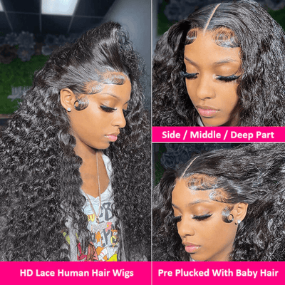 40 Inch Long Black Hair Water Wave HD Lace Front Wig Super Long Length Human Hair Wigs For Women - GeetaHair