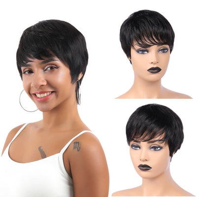 Short Pixie Cut Wig Straight Hair With Bangs 100% Human Virgin Hair Wig - Geetahair - GeetaHair