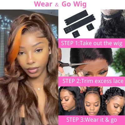 Money Piece Ginger Body Wave HD Transparent Lace Front Wigs Glueless Skunk Stripe Orange Human Hair Wigs - GeetaHair - GeetaHair