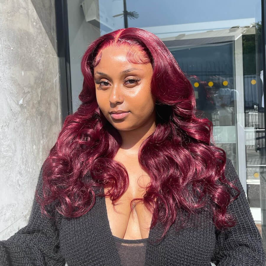Body Wave Hair 99j Burgundy T Part Lace Front Wig 100% Virgin Real Human Hair Wig - Geeta Hair - GeetaHair