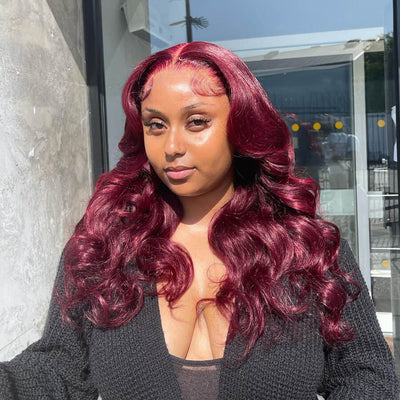 Body Wave Hair 99j Burgundy T Part Lace Front Wig 100% Virgin Real Human Hair Wig - Geeta Hair - GeetaHair