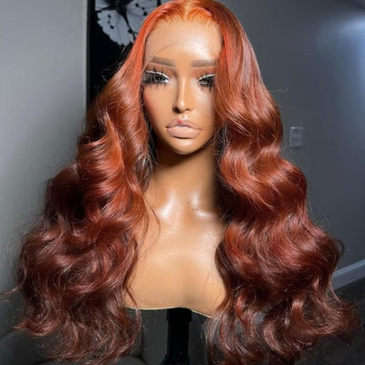 Money Piece Highlight Light Orange 13x4/4x4 Transparent Lace Front Wig Skunk Stripe Body Wave Lace Color Wig - Geeta Hair - GeetaHair