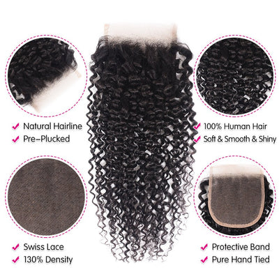 GeetaHair Kinky Curly Hair 4 Bundles With 4x4 Lace Closure Virgin Human Hair - GeetaHair