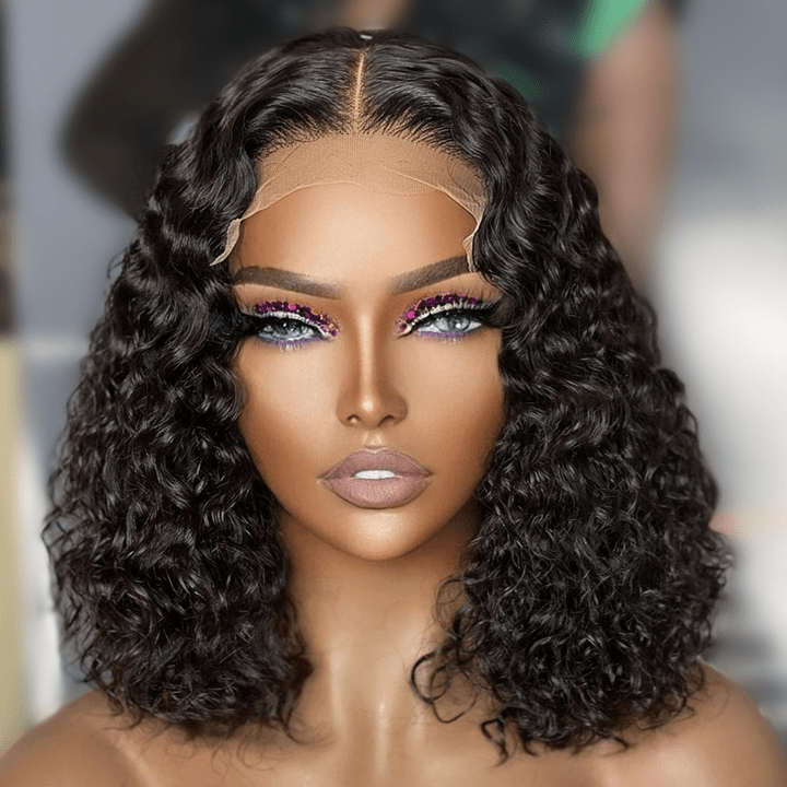 Spanish Curly Bob Wig 5x5 HD Lace Closure Wig 12" - 18" Human Hair Bob Wigs Black Color - Geeta - hair - GeetaHair