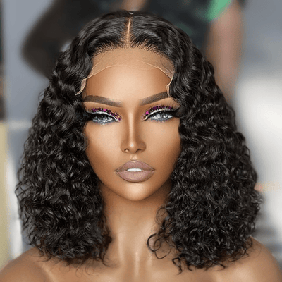 Spanish Curly Bob Wig 5x5 HD Lace Closure Wig 12" - 18" Human Hair Bob Wigs Black Color - Geeta - hair - GeetaHair