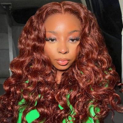 Reddish Brown Body Wave Undetectable HD Lace Front Wig Dark Auburn Pre Plucked with Baby Hair Wigs - GeetaHair