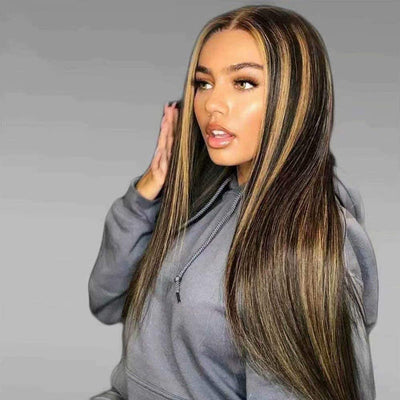 Balayage Straight Hair Honey Blonde 13x4/4x4 Lace Front Wig Face Frame Highlights Human Hair Wigs - GeetaHair