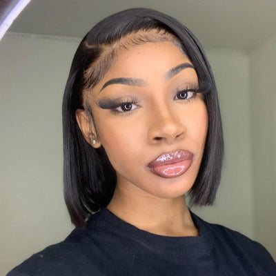24 Hours Shipping Short Straight HD Lace Bob Wig Natural Black Pre Plucked With Baby Hair Human Hair Wig - GeetaHair