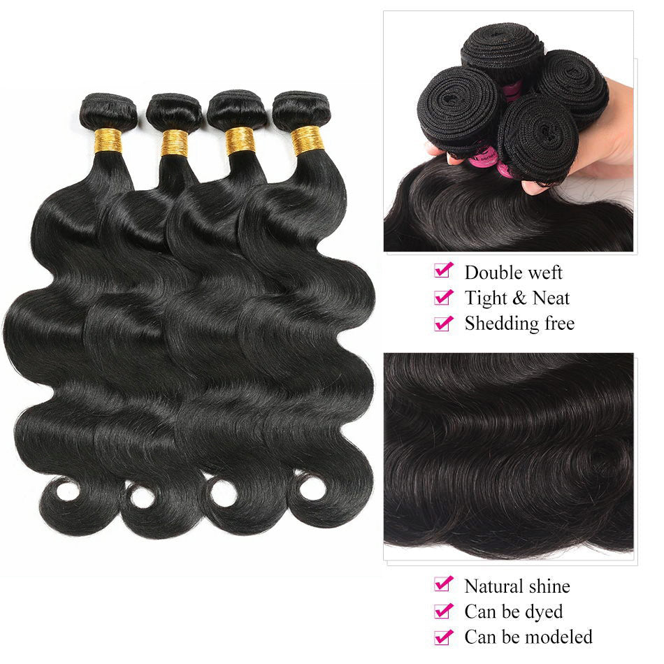 GeetaHair 4 Bundles With 4x4 Lace Closure Body Wave 100% Unprocessed Human Hair - GeetaHair