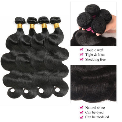 GeetaHair 4 Bundles With 4x4 Lace Closure Body Wave 100% Unprocessed Human Hair - GeetaHair