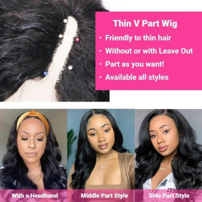 Geeta Thin V Part Wig Body Wave Human Hair Wigs That Is Beginner - friendly - GeetaHair