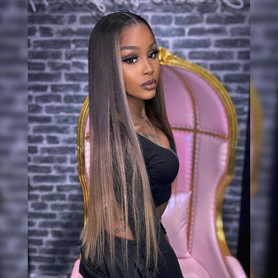 Funky Colored Wigs | Glueless 13x4/6x4.5 Money Piece Light Blonde Straight HD Transaparent Pre Cut Lace Human Hair Wigs With Breathable Cap Skunk Stripe Air Wig - Geeta Hair - GeetaHair