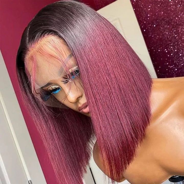 Burgundy 99J Straight Short Bob Wig 4x4/13x4 Lace 100% Human Hair Bob Wigs For Black Women - Geeta Hair - GeetaHair