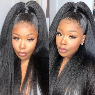 40 Inch Long Black Hair Kinky Straight HD Lace Front Wig Super Long Length Human Hair Wigs For Women - GeetaHair