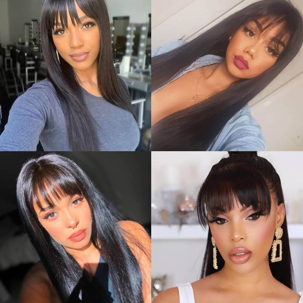Straight Long Wig with Bangs 100% Human Hair Full Coverage Natural Look Natural Look Glueless Long Straight Blonde Human Hair Wig  main image 3