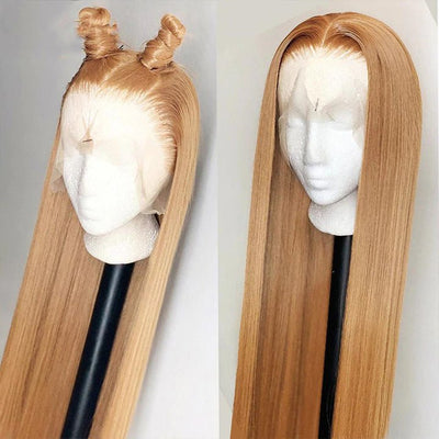 Honey Blonde Straight HD Transparent Lace Front Wig #27 Color Glueless Pre Plucked Hairline Real Human Hair Wigs - GeetaHair