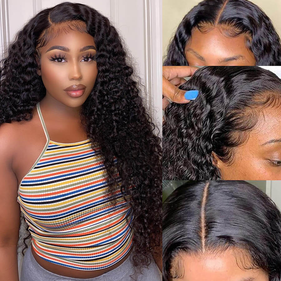 Natural Curly Hair T Part Lace Front Human Hair Wig Pre Plucked With Baby Hair - Geeta Hair - GeetaHair