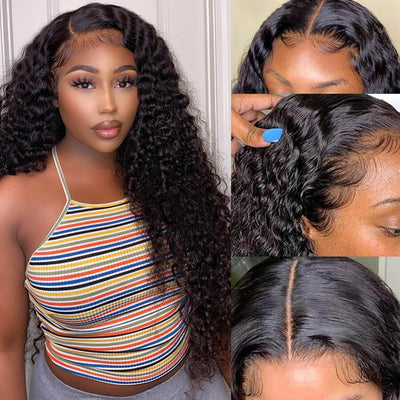Natural Curly Hair T Part Lace Front Human Hair Wig Pre Plucked With Baby Hair - Geeta Hair - GeetaHair