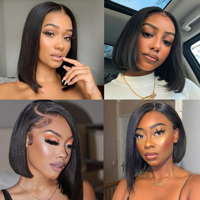 24 Hours Shipping Short Straight HD Lace Bob Wig Natural Black Pre Plucked With Baby Hair Human Hair Wig - GeetaHair