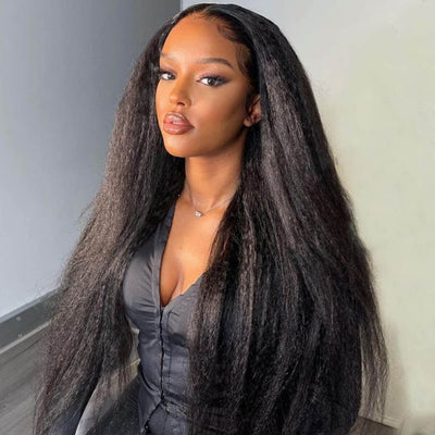 40 Inch Long Black Hair Kinky Straight HD Lace Front Wig Super Long Length Human Hair Wigs For Women - GeetaHair