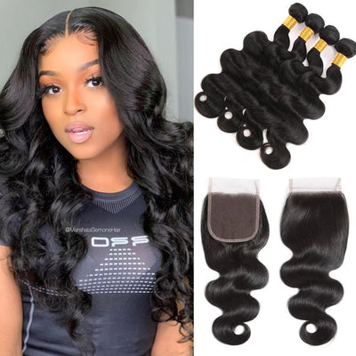 GeetaHair 4 Bundles With 4x4 Lace Closure Body Wave 100% Unprocessed Human Hair - GeetaHair