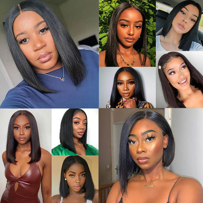 Short Straight Bob Wig T Part Lace Front Wig Virgin Human Hair 150% Density - Geeta Hair - GeetaHair