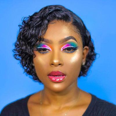Short Curly Pixie Cut J Part Lace Frontal Wig Pre Plucked Natural Hairline For Women - Geetahair - GeetaHair