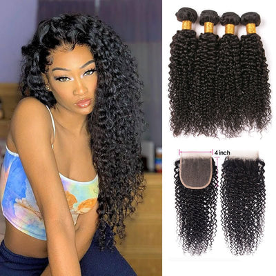 GeetaHair Kinky Curly Hair 4 Bundles With 4x4 Lace Closure Virgin Human Hair - GeetaHair