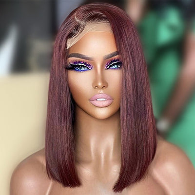 Straight Reddish Brown Bob Wig Colored HD Transparent Short Human Hair Wigs - GeetaHair