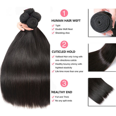 GeetaHair Straight Hair 4 Bundles with 4x4 Lace Closure 100% Unprocessed Human Hair - GeetaHair