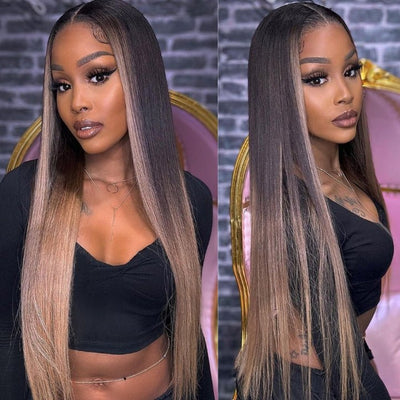 Funky Colored Wigs | Glueless 13x4/6x4.5 Money Piece Light Blonde Straight HD Transaparent Pre Cut Lace Human Hair Wigs With Breathable Cap Skunk Stripe Air Wig - Geeta Hair - GeetaHair