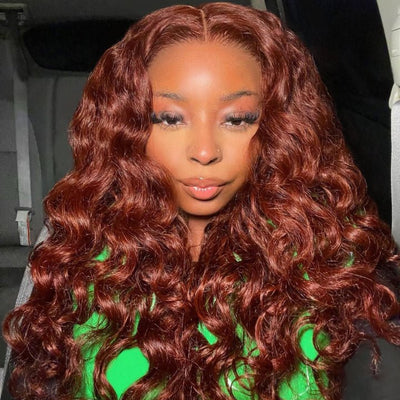 Reddish Brown Body Wave Undetectable HD Lace Front Wig Dark Auburn Pre Plucked with Baby Hair Wigs - GeetaHair