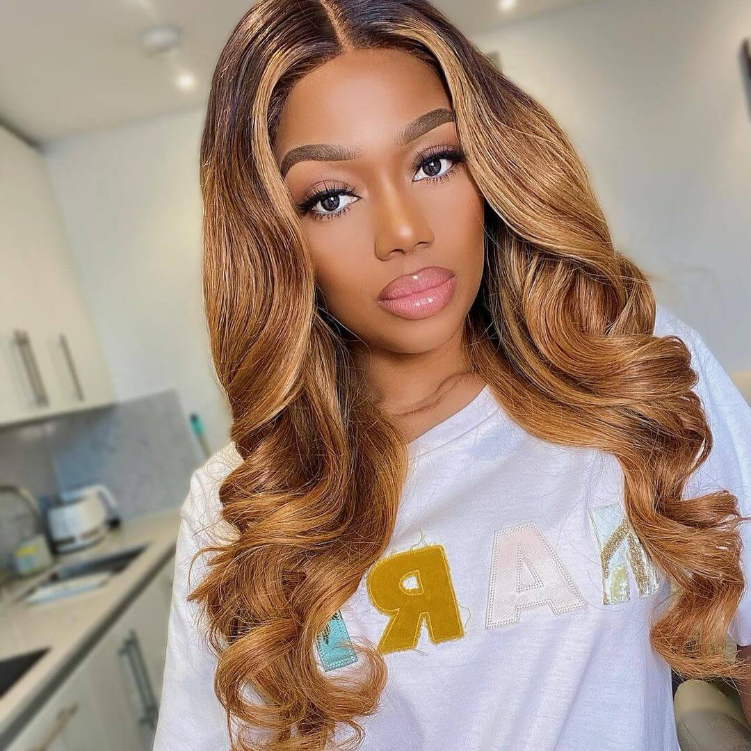Body Wave Hair 1b/30 Ombre Honey Brown Color Guleless T Part Lace Frontal Wig 100% Virgin Human Hair Wigs - Geeta Hair - GeetaHair