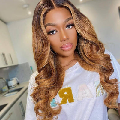Body Wave Hair 1b/30 Ombre Honey Brown Color Guleless T Part Lace Frontal Wig 100% Virgin Human Hair Wigs - Geeta Hair - GeetaHair
