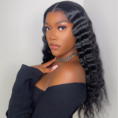 Loose Deep Wave Middle Part Lace Front Wig Natural Crimps Curls T Part Wig With Baby Hair - Geeta Hair - GeetaHair