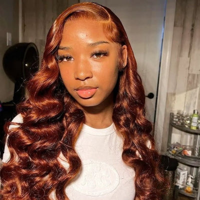 Reddish Brown Natural Loose Wave Undetectable HD Lace Front Wig Dark Auburn Pre Plucked with Baby Hair Wigs - GeetaHair
