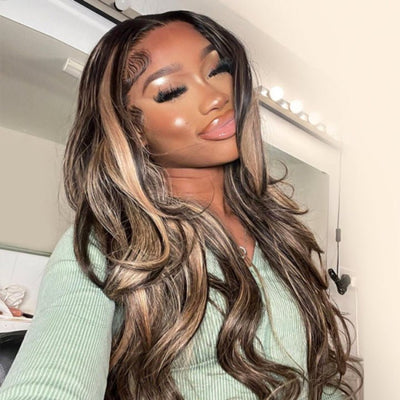 Blonde Balayage On Dark Hair Body Wave 5x5 Lace Closure Wig Highlight HD Transparent Human Hair Wigs - GeetaHair