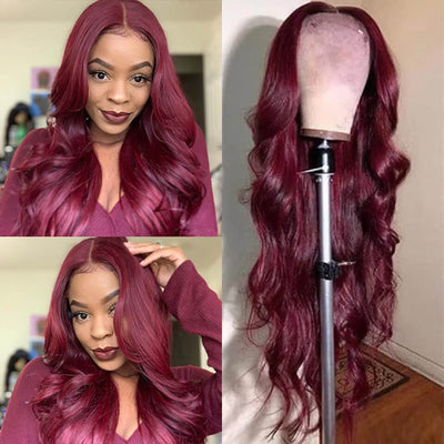 Body Wave Hair 99j Burgundy T Part Lace Front Wig 100% Virgin Real Human Hair Wig - Geeta Hair - GeetaHair